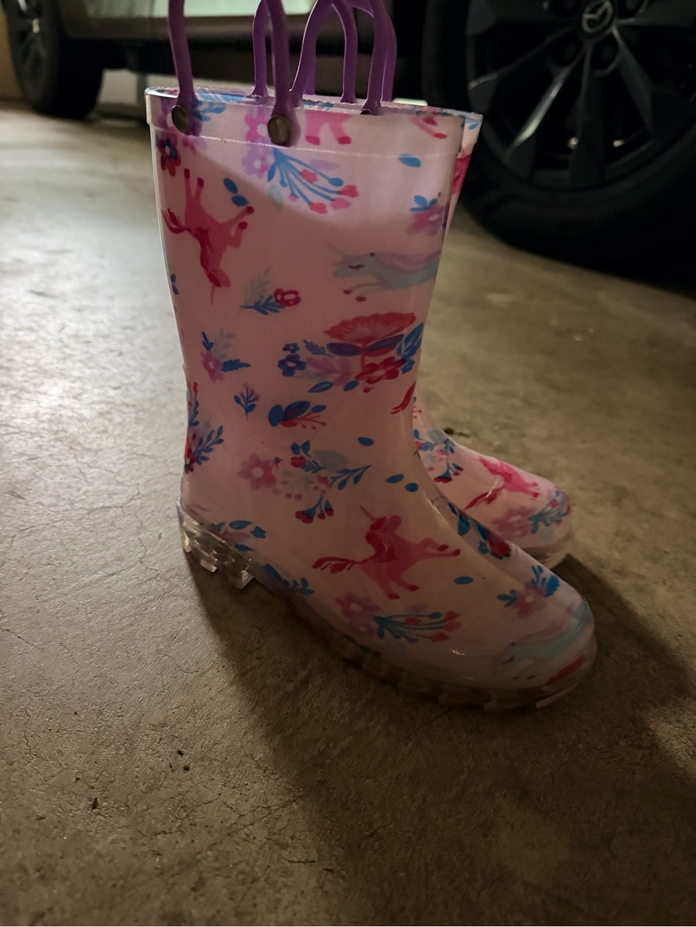 Pink Unicorn Floral Kids Rain Boots
